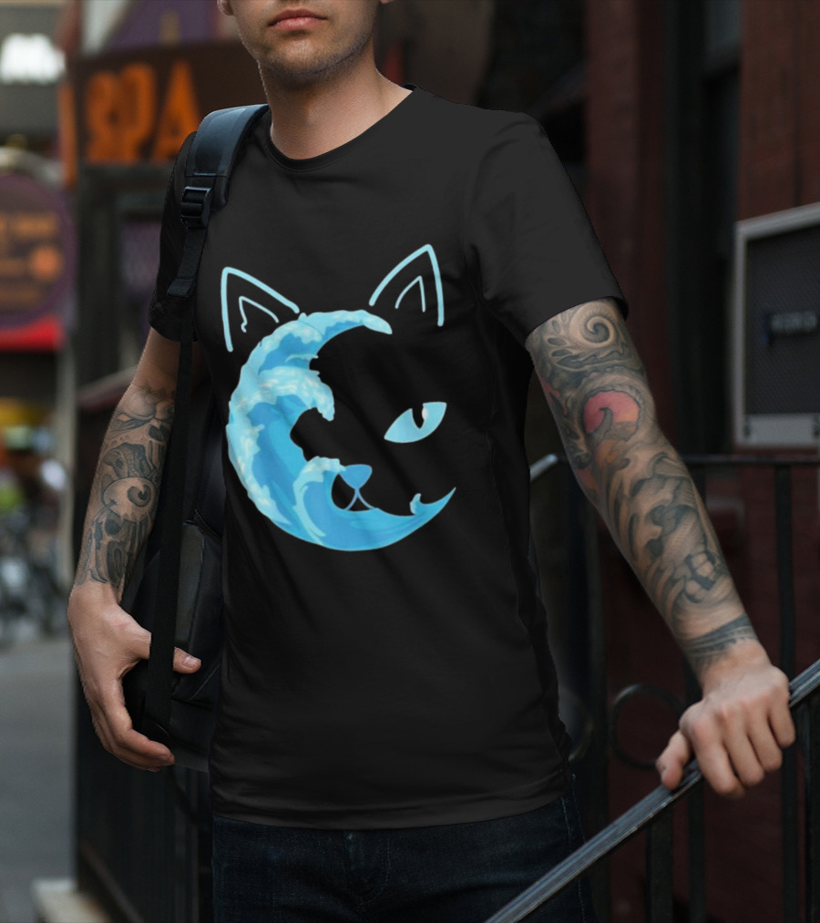Cat Wave Face Blue T-Shirt