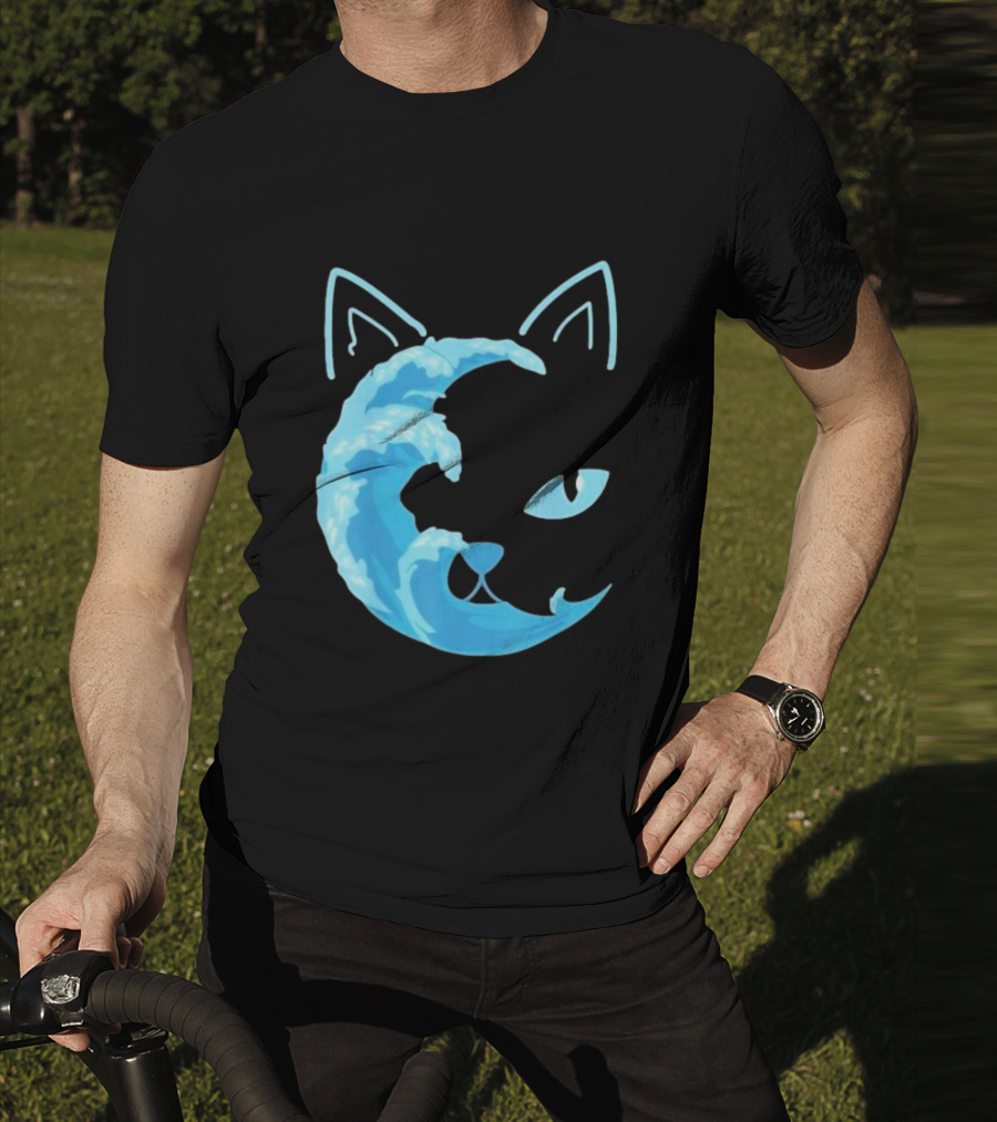 Cat Wave Face Blue T-Shirt