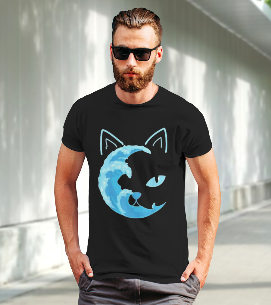 Cat Wave Face Blue T-Shirt