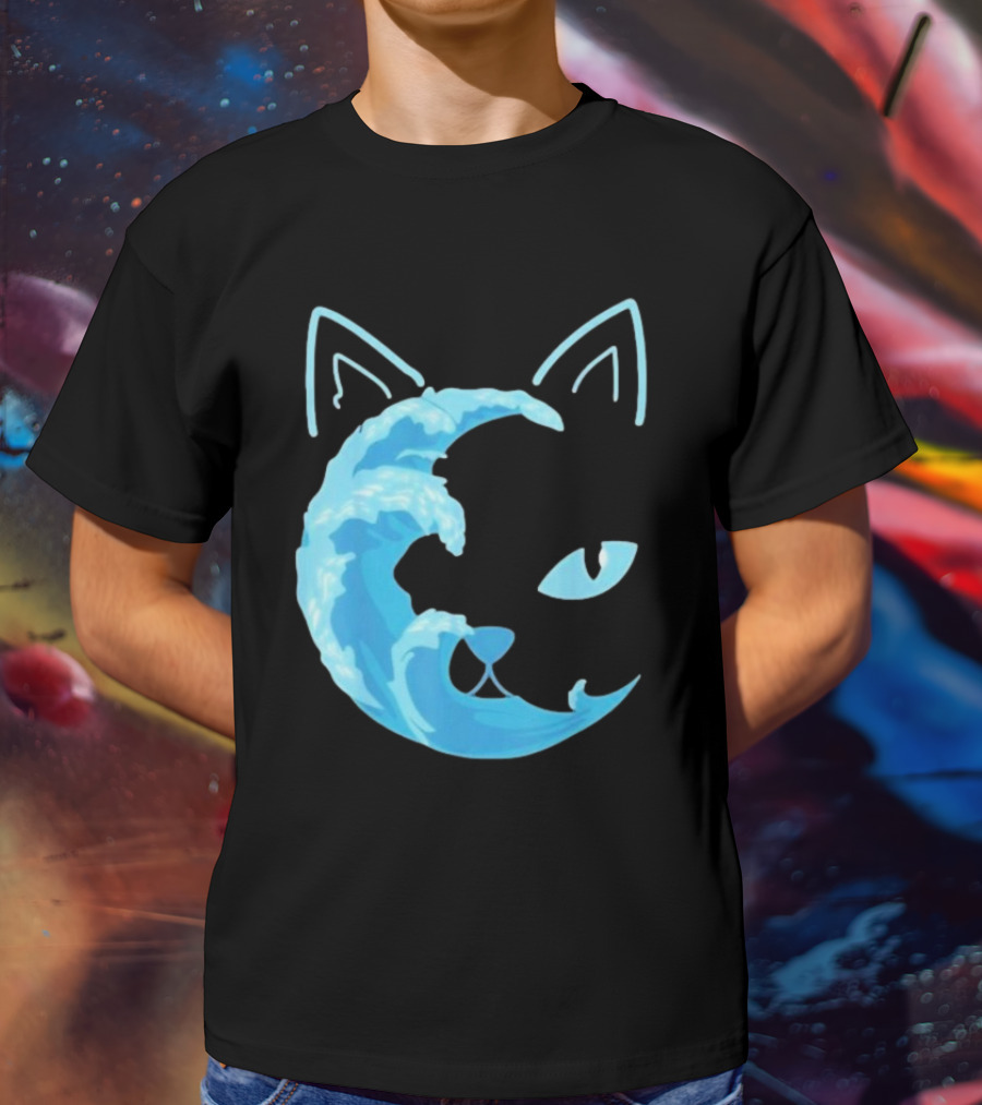 Cat Wave Face Blue T-Shirt