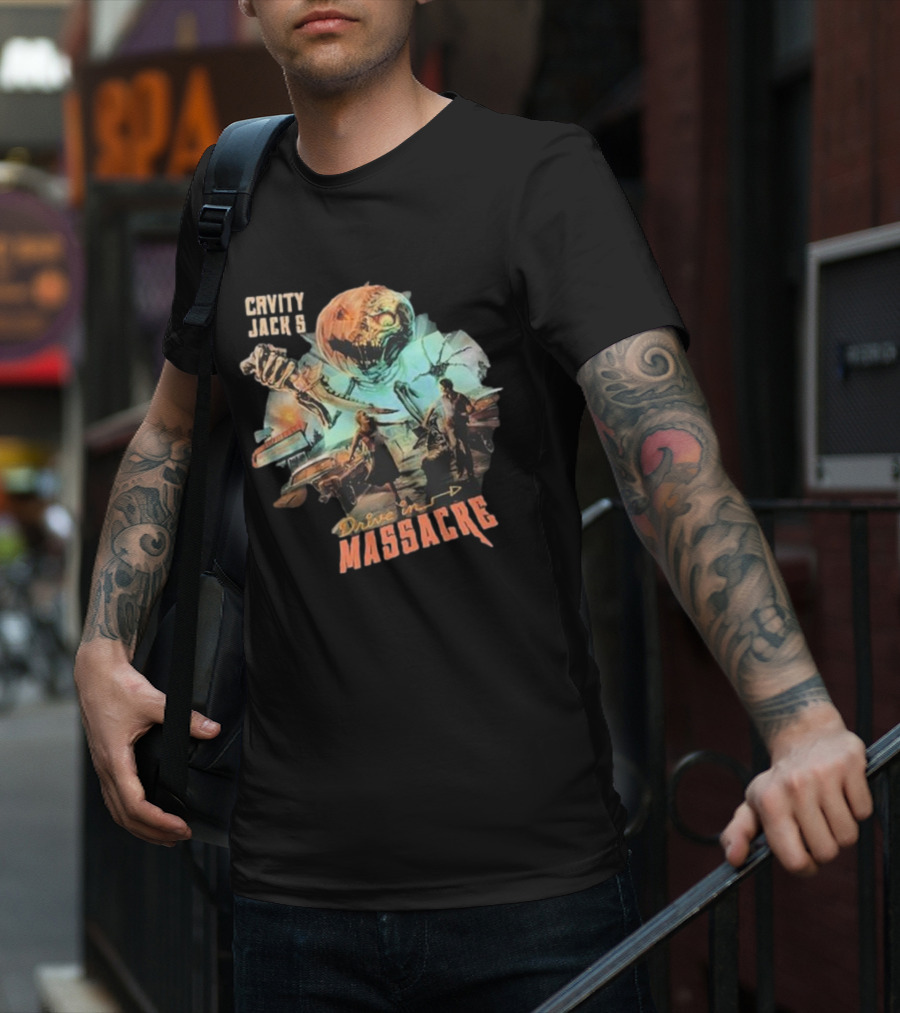 Cavity Jack's Drive In Massacre Giant Pumpkin Horror Scene T-Shirt