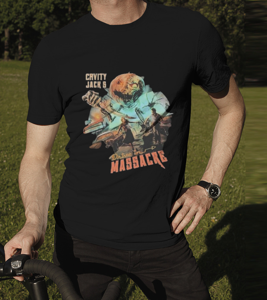 Cavity Jack's Drive In Massacre Giant Pumpkin Horror Scene T-Shirt