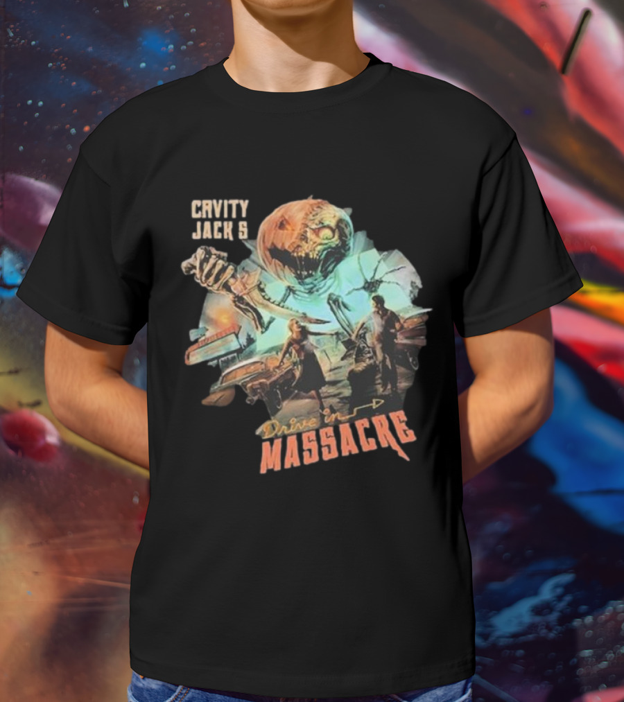 Cavity Jack's Drive In Massacre Giant Pumpkin Horror Scene T-Shirt