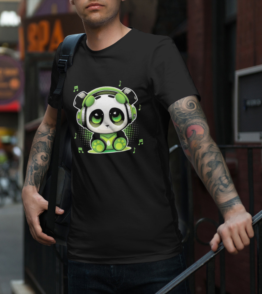 DJ Panda Headphones Music Notes Panda Vitrolinha T-Shirt