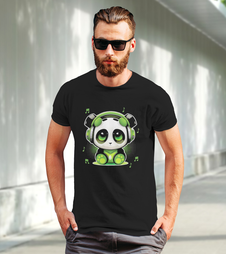 DJ Panda Headphones Music Notes Panda Vitrolinha T-Shirt
