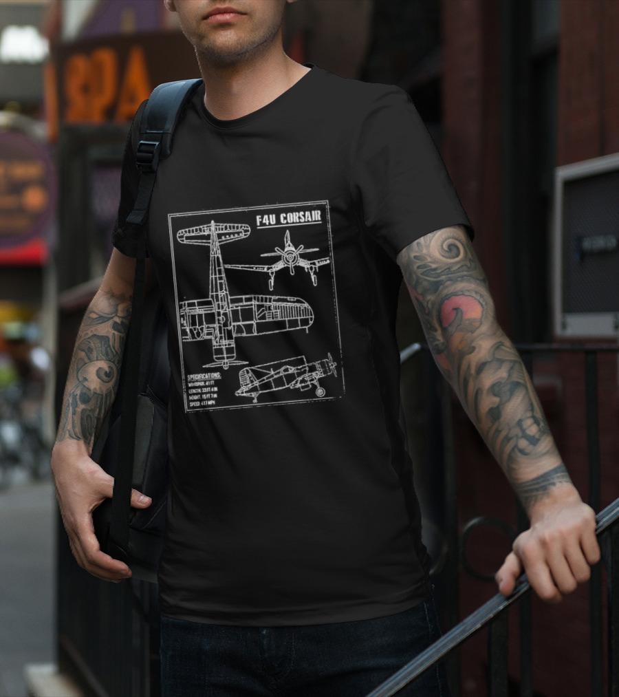 F4U Corsair Specifications Schematic Blueprint Diagram With Dimensions T-Shirt