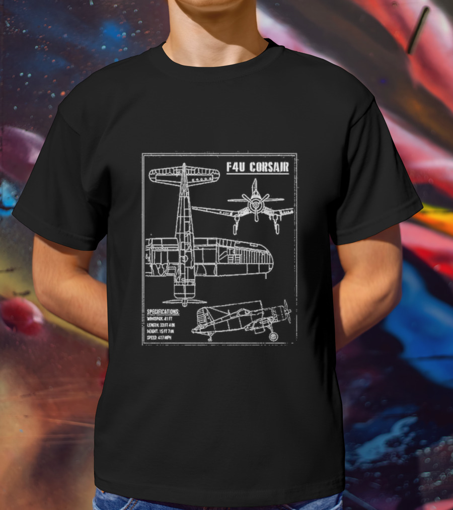F4U Corsair Specifications Schematic Blueprint Diagram With Dimensions T-Shirt
