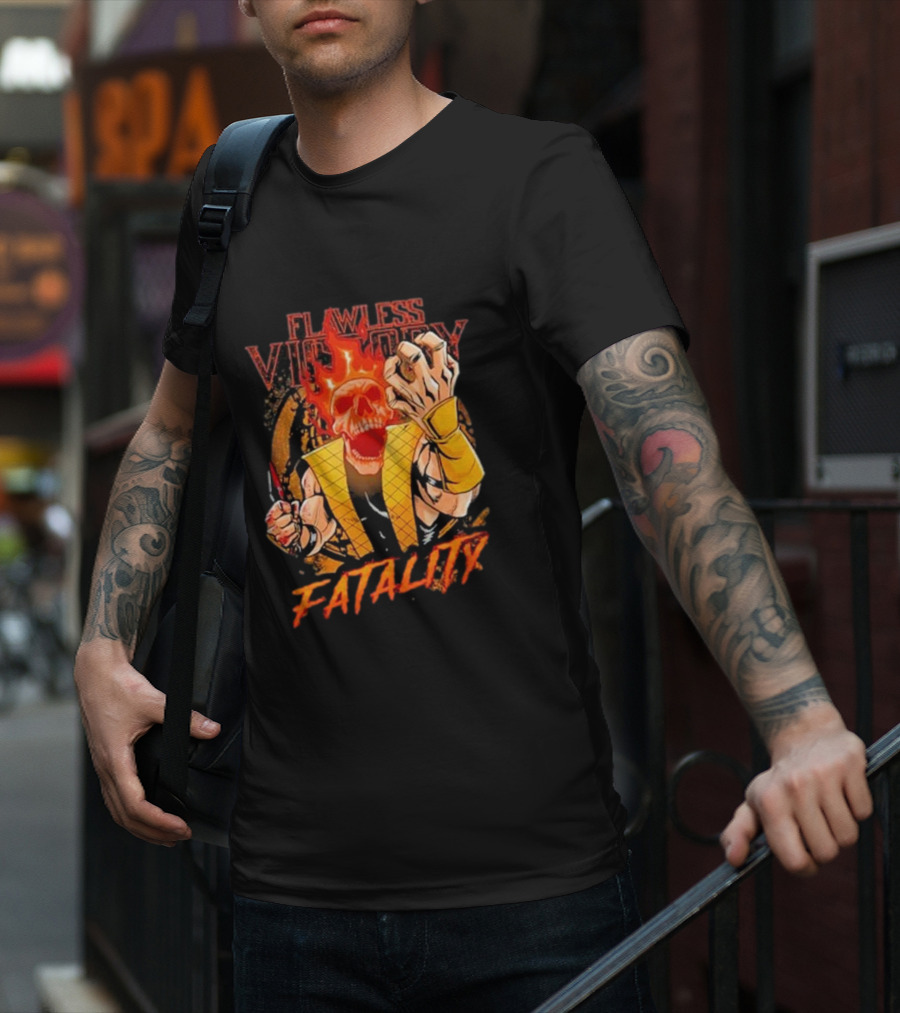 Mortal Kombat Flawless Victory Fatality Skull Flame T-Shirt