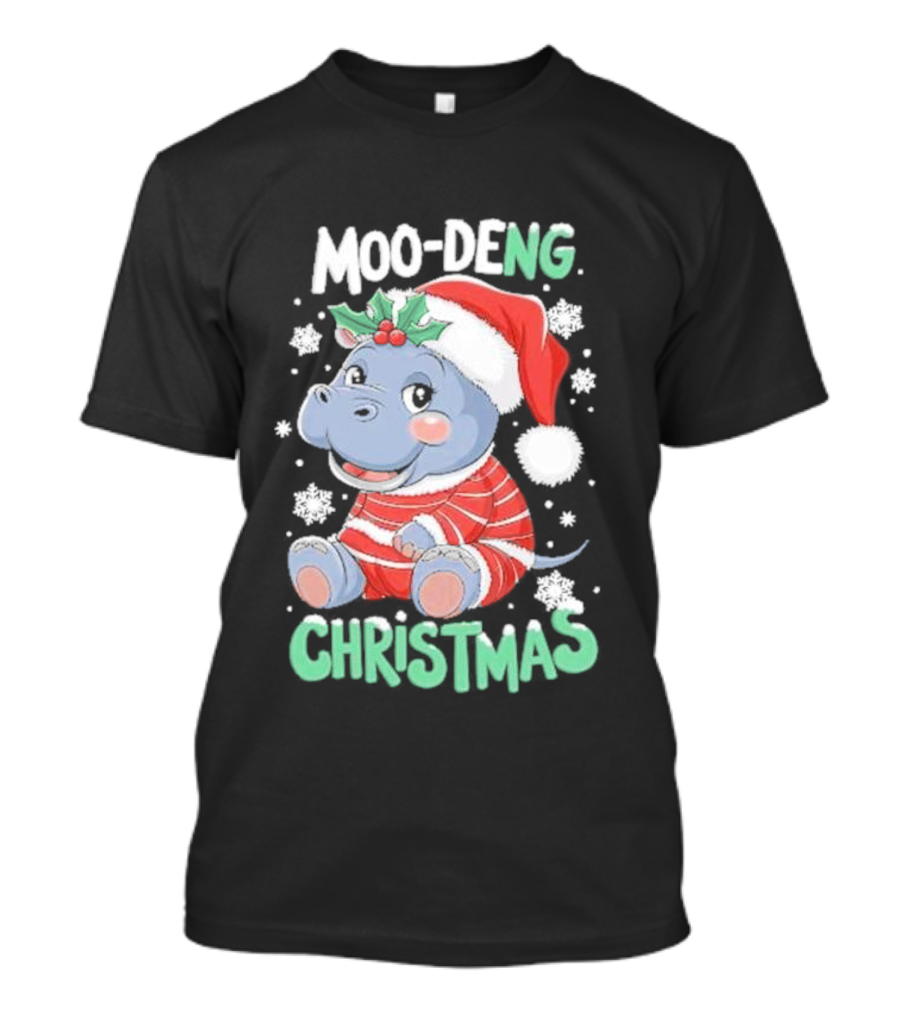 Moo-Deng Hippo Christmas Baby Pigmy Zoo Family T-Shirt