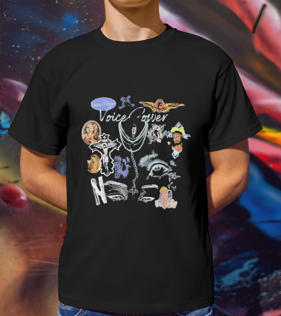 Voice Power N Religious Imagery Cross Eye Wings Black T-Shirt