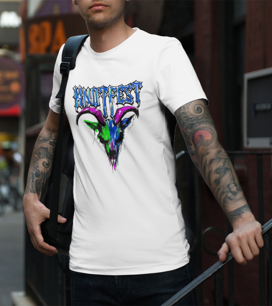 Knotfest Vintage White Concert Pencil Sketch Goat Multicolor T-Shirt