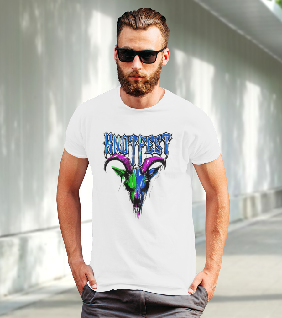 Knotfest Vintage White Concert Pencil Sketch Goat Multicolor T-Shirt
