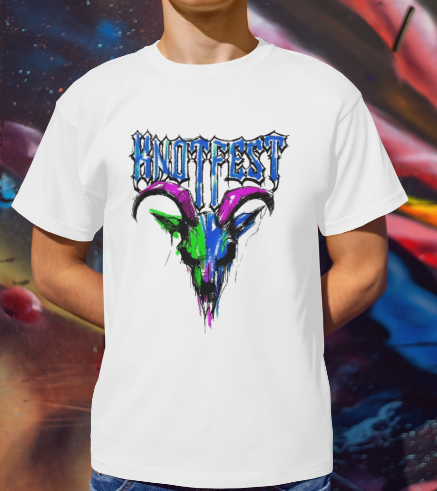 Knotfest Vintage White Concert Pencil Sketch Goat Multicolor T-Shirt