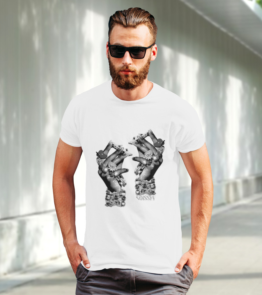 Noisey Vintage Diamond Adorned Fingers Monochrome Print T-Shirt