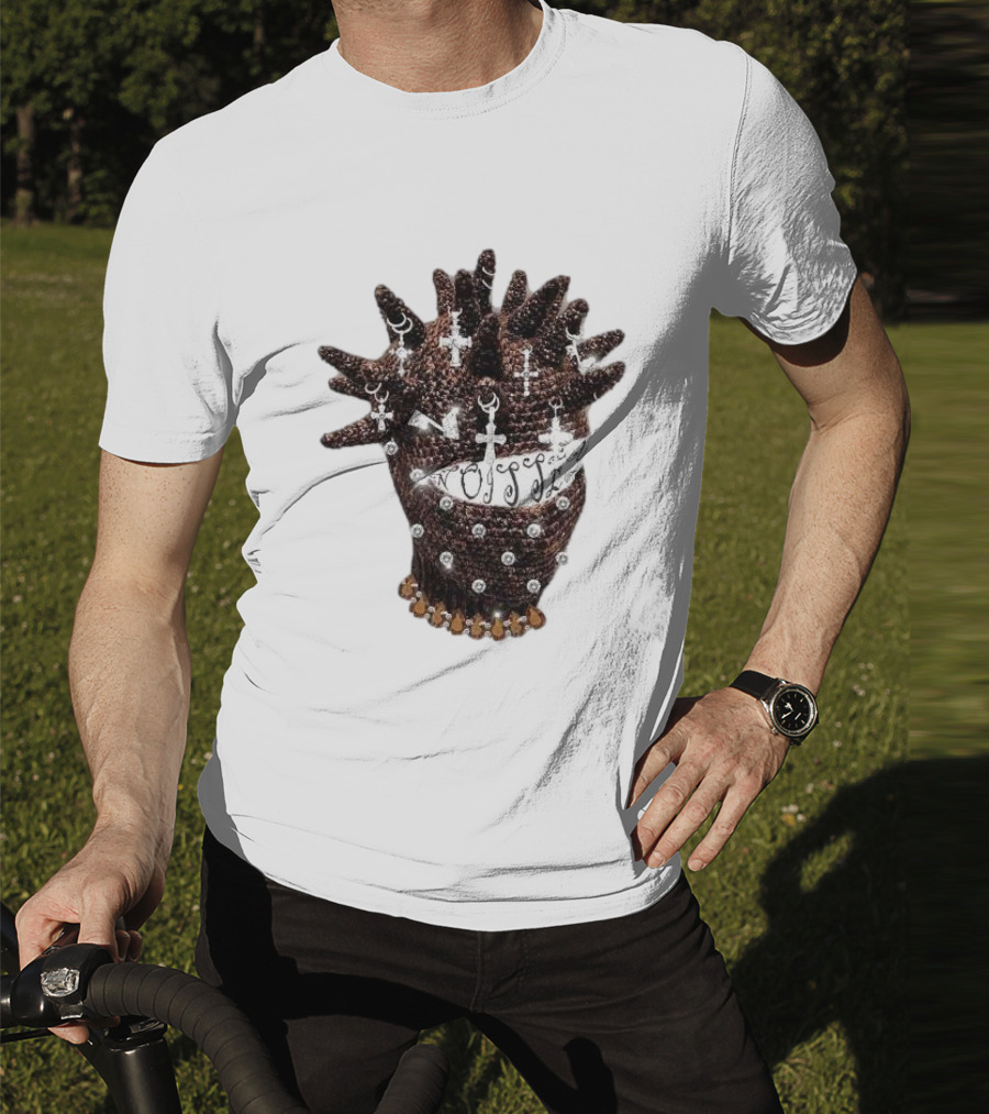 Unique Knitted Hood Spiked Viking Cross Decorated T-Shirt