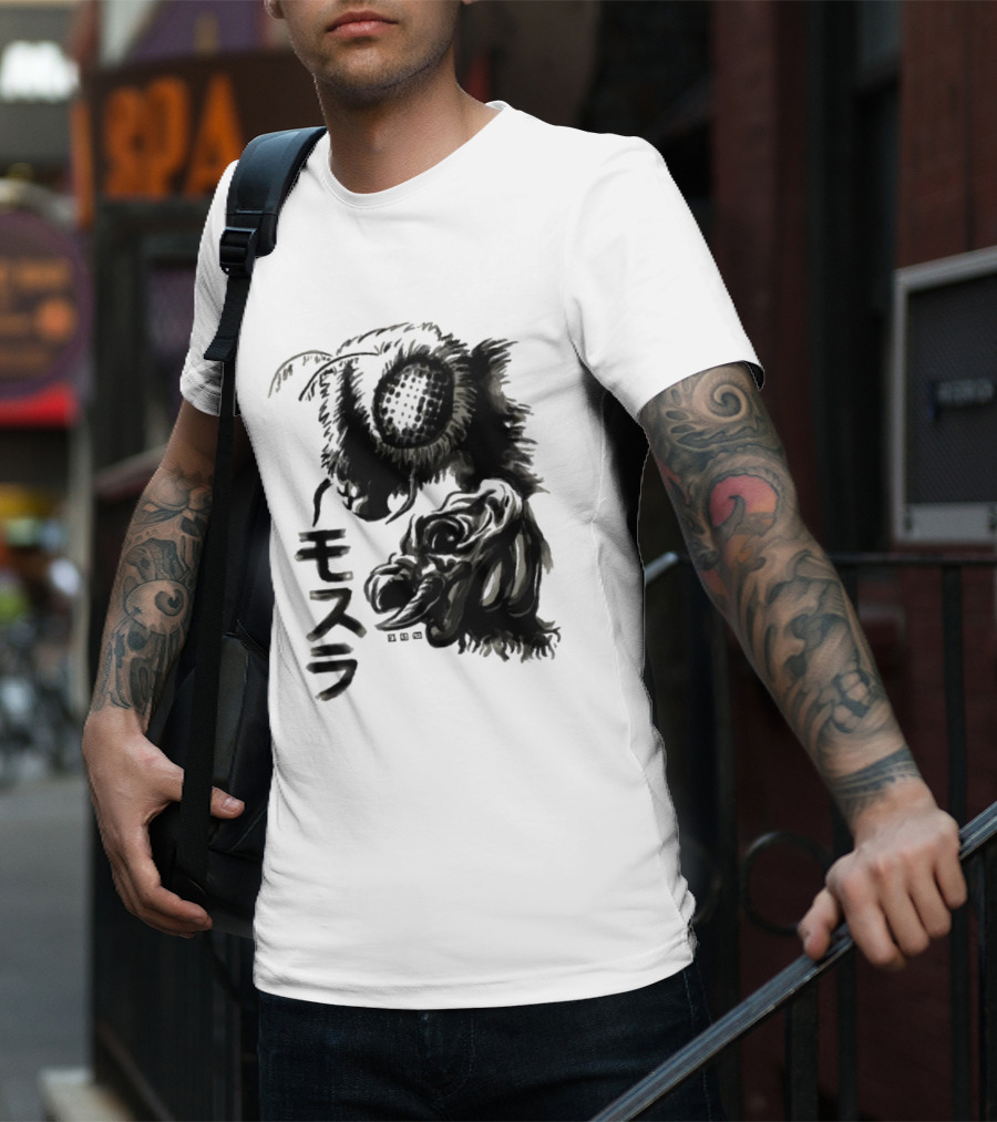 Mothra Waterbrushed Ink Style Japanese Text T-Shirt