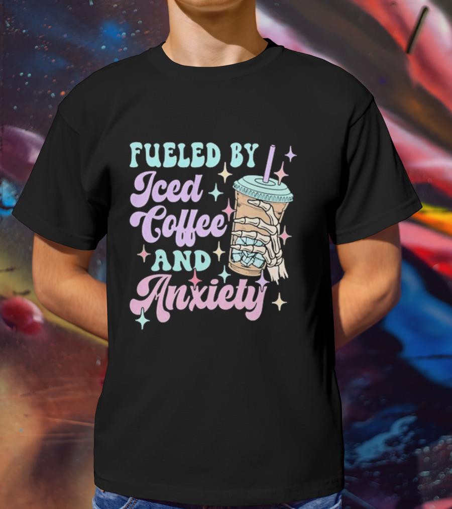 Fueled By Iced Coffee And Anxiety Skeleton Hand Pastel Aesthetic T-Shirt