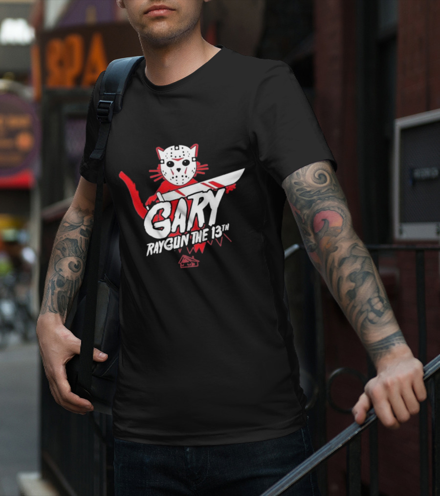 Gary Raygun The 13th Jason Mask Cat With Machete T-Shirt