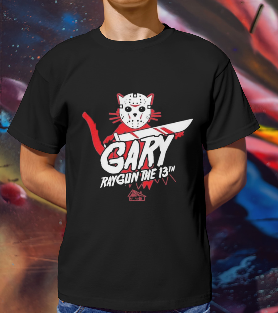 Gary Raygun The 13th Jason Mask Cat With Machete T-Shirt