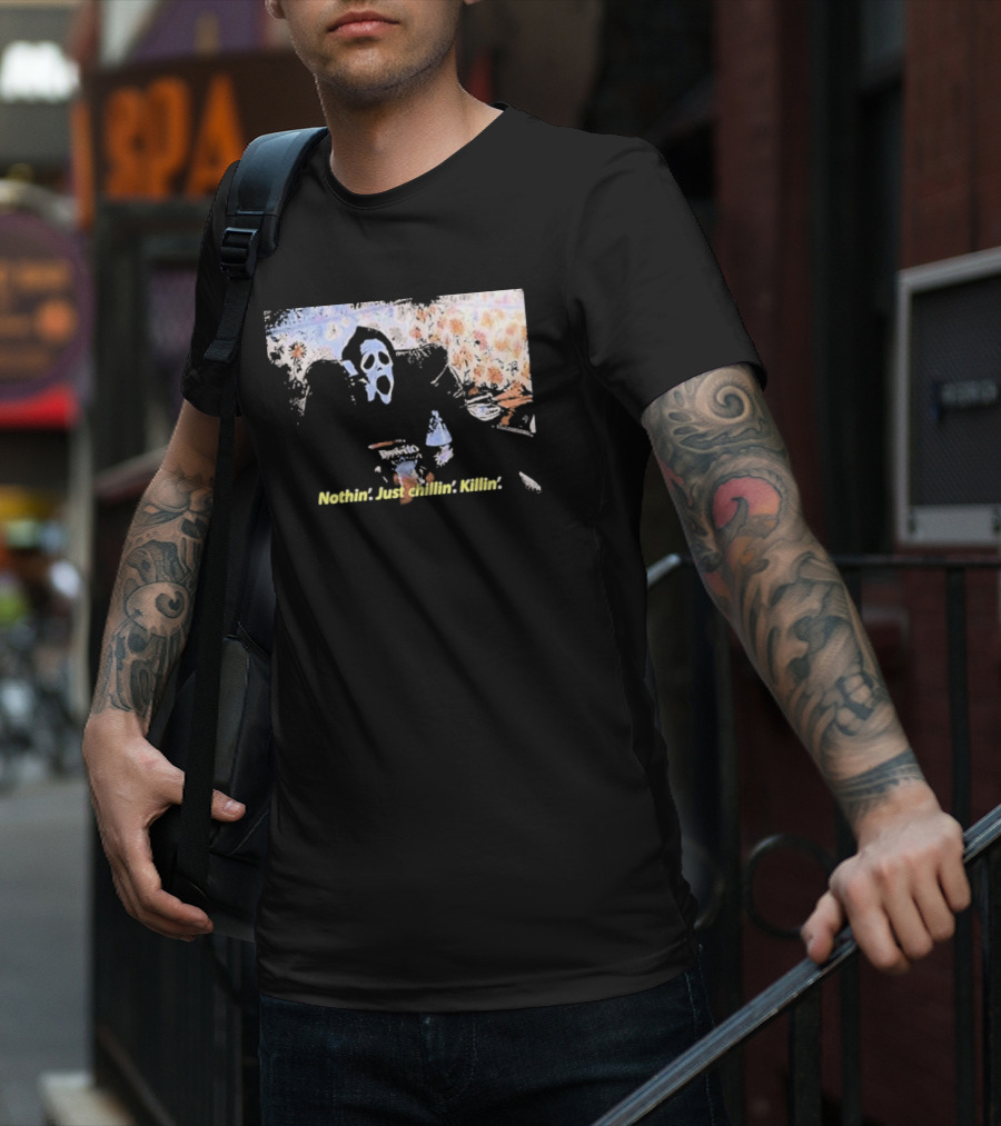 Ghostface Spooktober Nothin’ Just Chillin’ Killin’ Retro Style Vibes T-Shirt