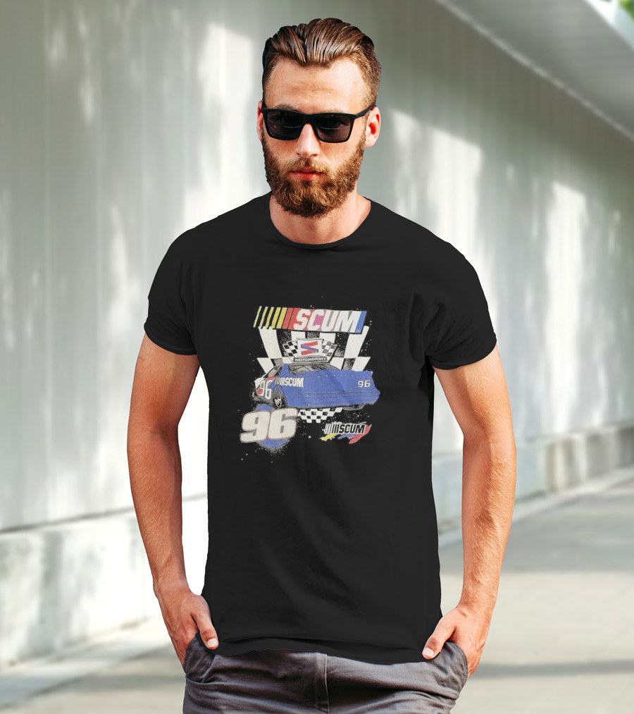 SCUM Motorsports Racing 96 Checkered Flag Car Print T-Shirt