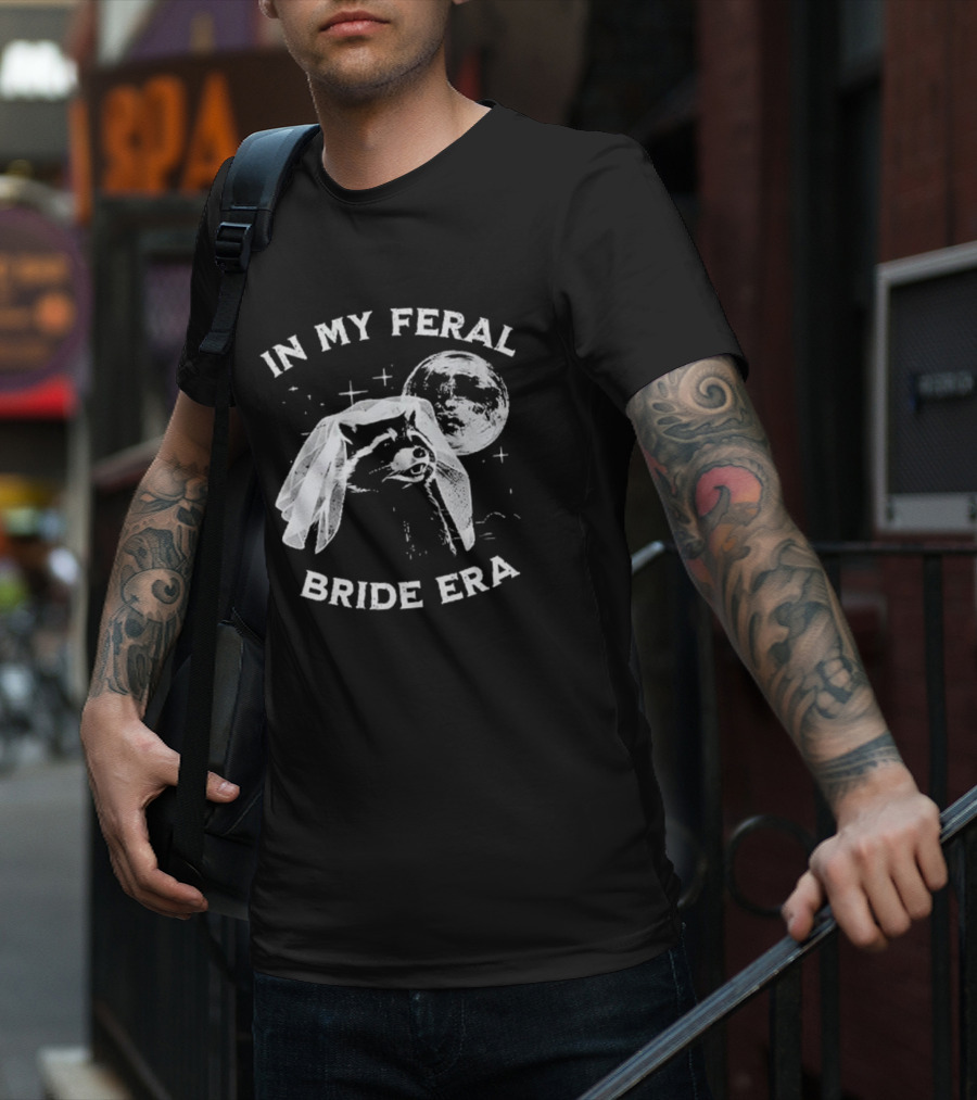 Raccoon In My Feral Bride Era With Moon And Veil T-Shirt