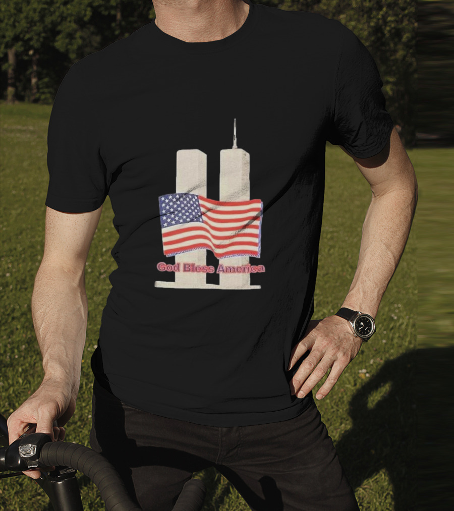 Vtg 9 11 Twin Towers God Bless America Flag T-Shirt