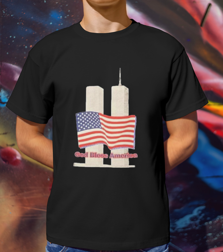 Vtg 9 11 Twin Towers God Bless America Flag T-Shirt