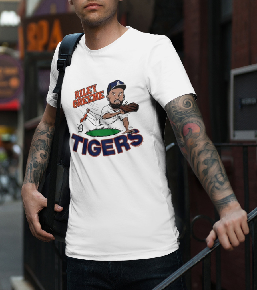 Riley Greene Detroit Tigers Caricature Player Tri Blend Homage Ash T-Shirt