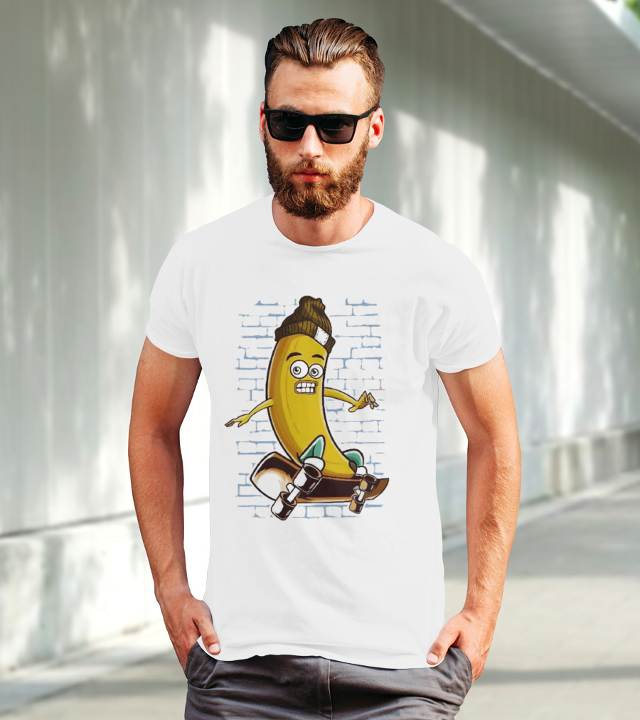 Inktastic Skateboarding Banana Beanie Graffiti Style Skateboard Rider T-Shirt