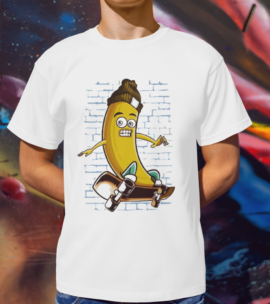 Inktastic Skateboarding Banana Beanie Graffiti Style Skateboard Rider T-Shirt