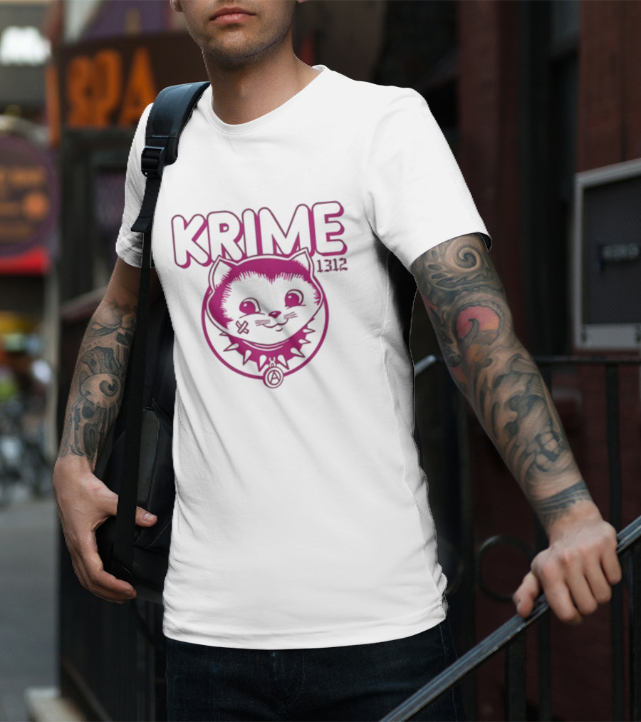 KRIME Cat 1312 Anarchist Symbol And Spiked Collar T-Shirt