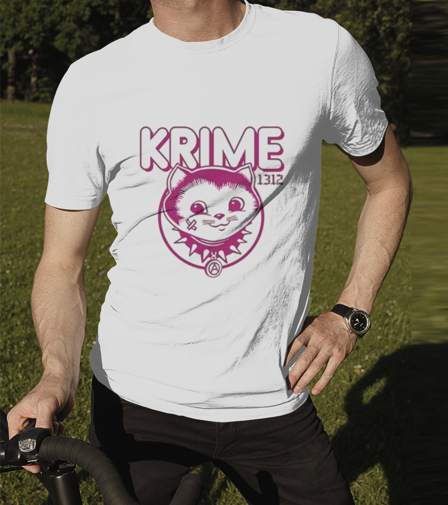 KRIME Cat 1312 Anarchist Symbol And Spiked Collar T-Shirt