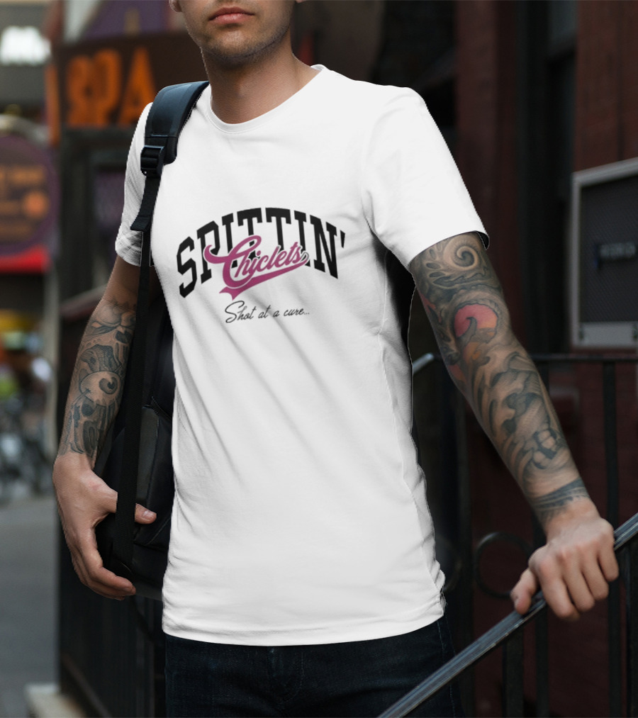 Spittin Chiclets Shot At A Cure Varsity Breasties Collaboration T-Shirt