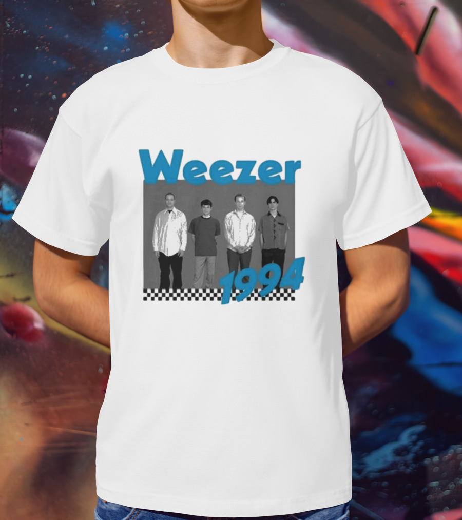 Weezer 1994 Band Photo With Checkered T-Shirt