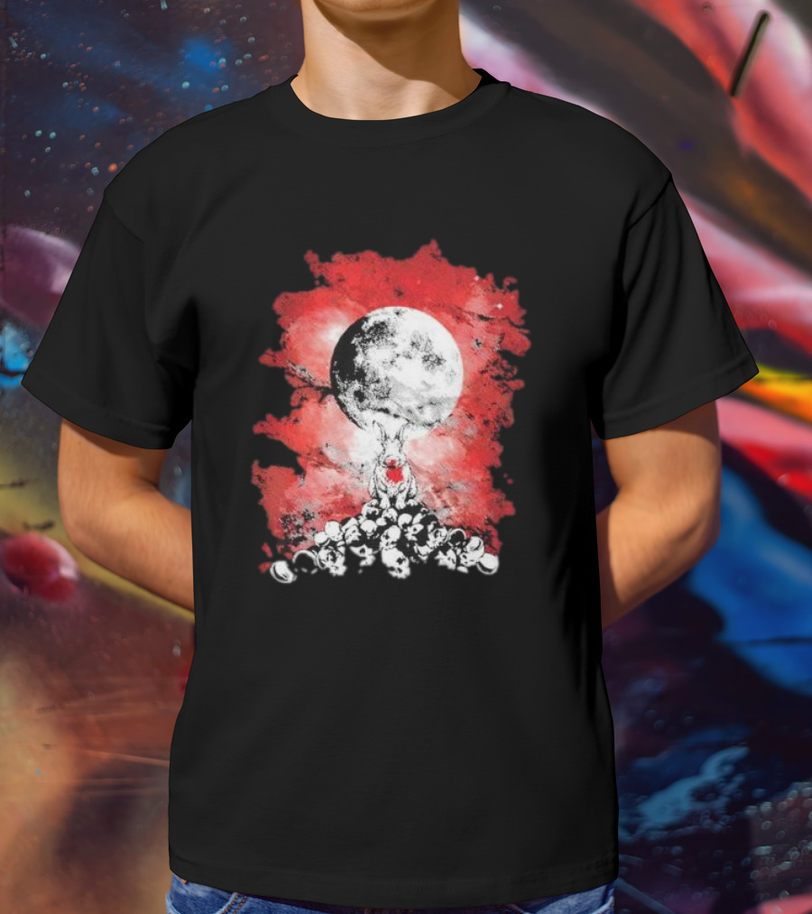 Killing Moon Rabbit Horror Blood And Skulls Horror Scene T-Shirt