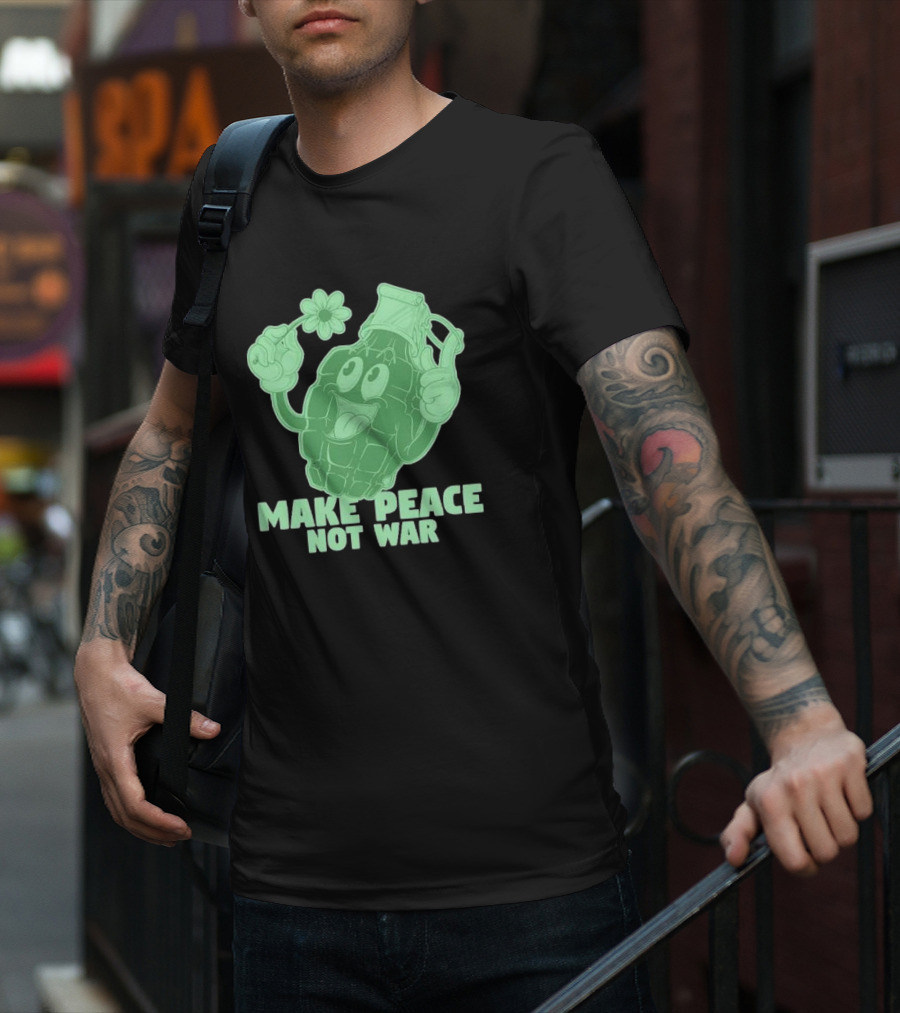 Make Peace Not War Grenade Holding Flower Pacifist Hippie T-Shirt
