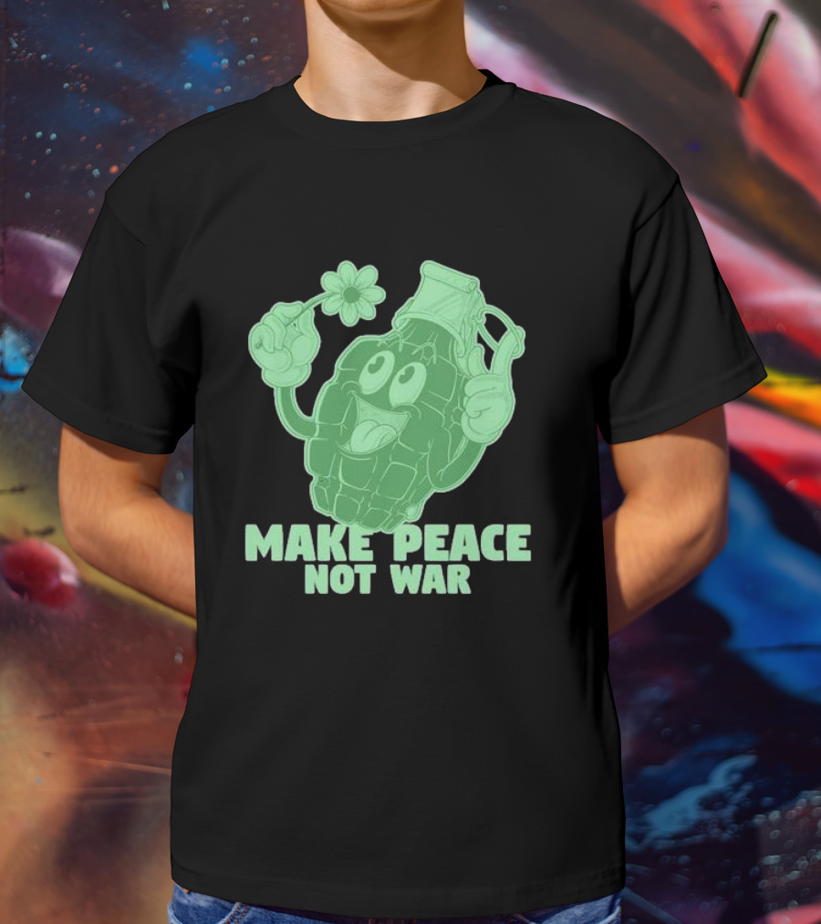 Make Peace Not War Grenade Holding Flower Pacifist Hippie T-Shirt