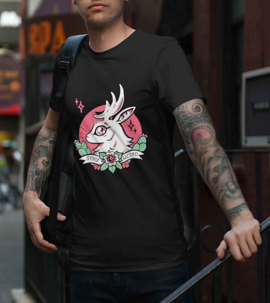 Stay Weird Bgibs Fantasy Deer Floral Circle Cactus Flowers T-Shirt