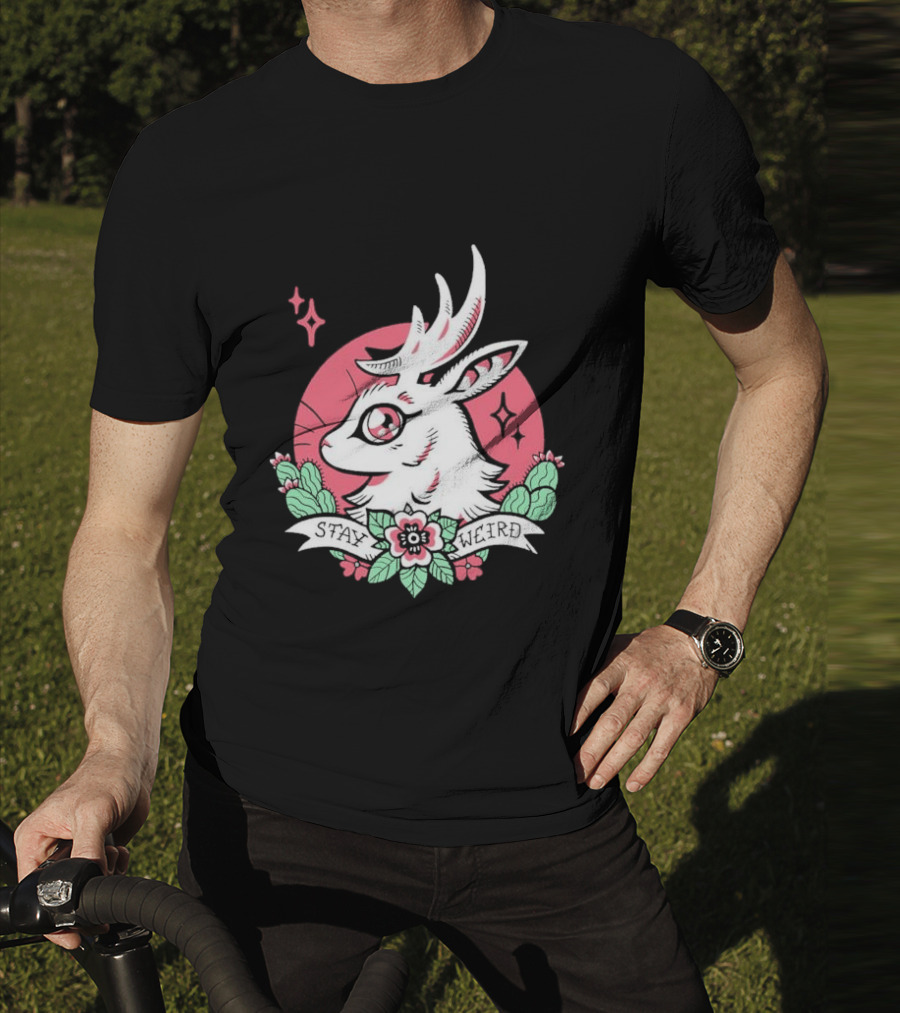 Stay Weird Bgibs Fantasy Deer Floral Circle Cactus Flowers T-Shirt
