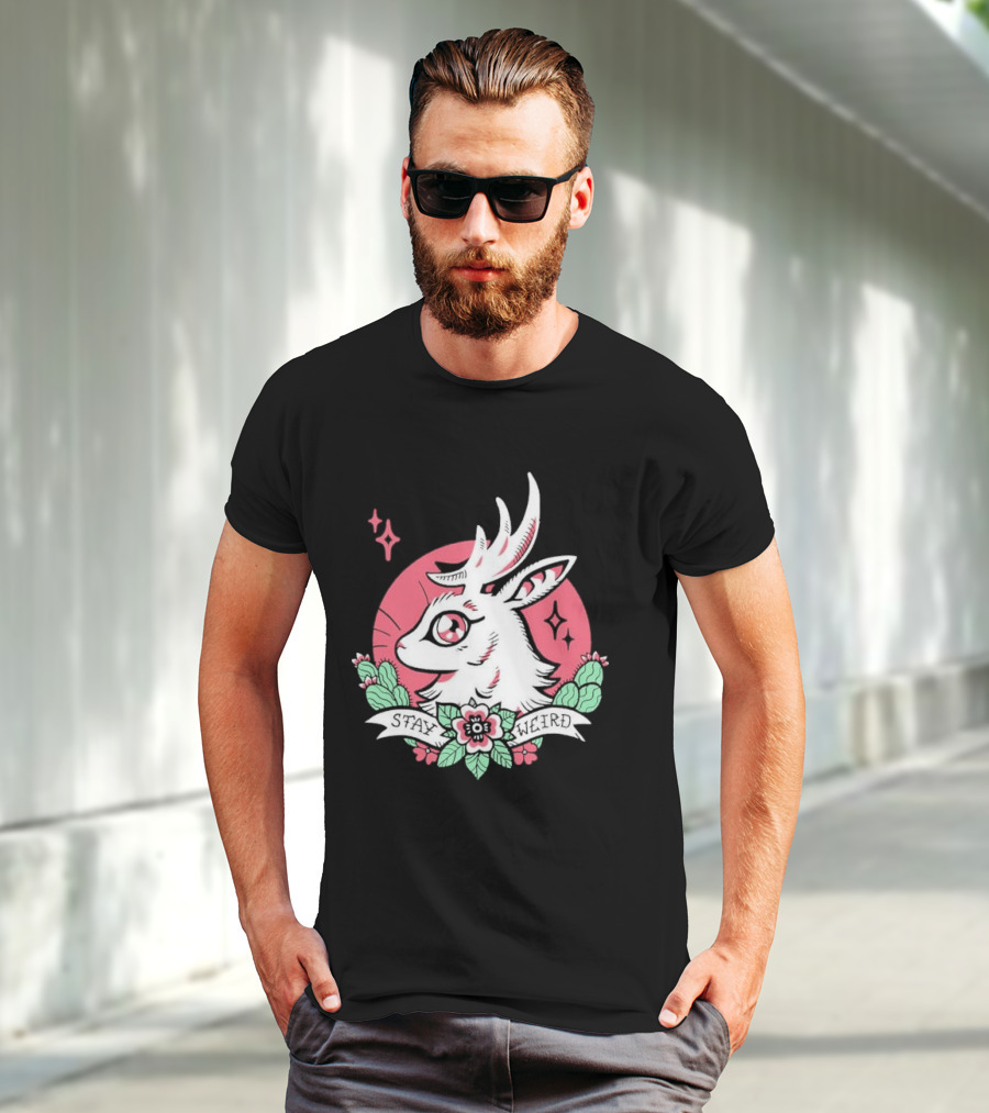 Stay Weird Bgibs Fantasy Deer Floral Circle Cactus Flowers T-Shirt