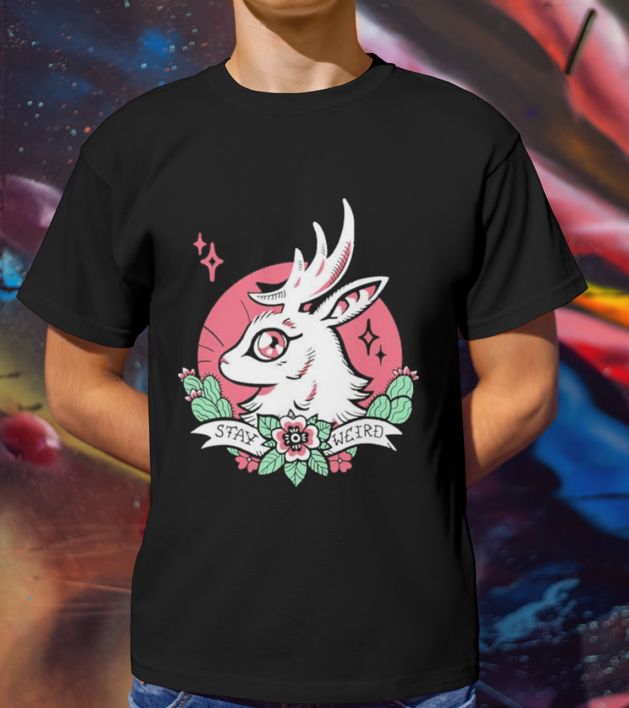 Stay Weird Bgibs Fantasy Deer Floral Circle Cactus Flowers T-Shirt