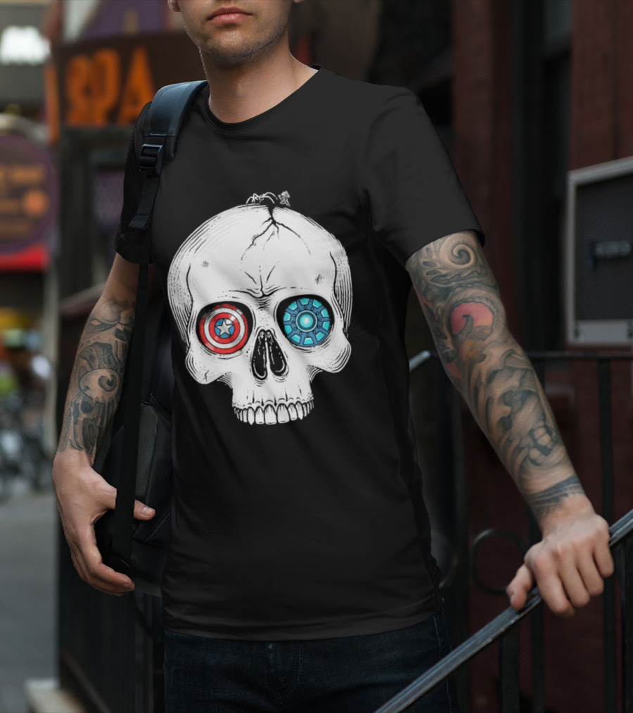 United We Stand Captain America Iron Man Civil War Skull T-Shirt