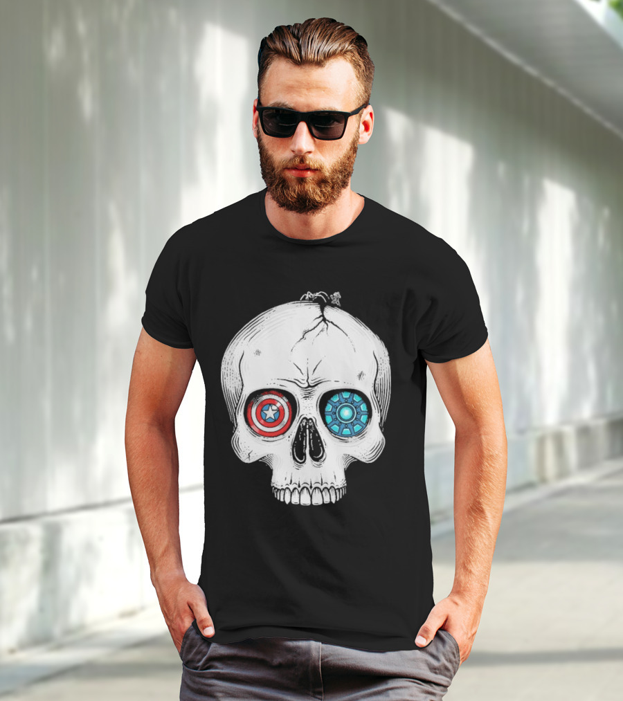 United We Stand Captain America Iron Man Civil War Skull T-Shirt