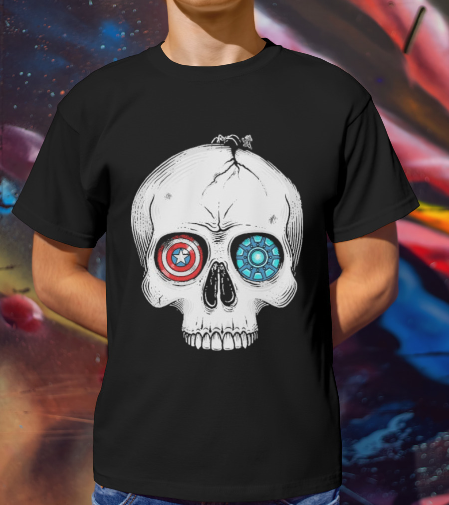 United We Stand Captain America Iron Man Civil War Skull T-Shirt