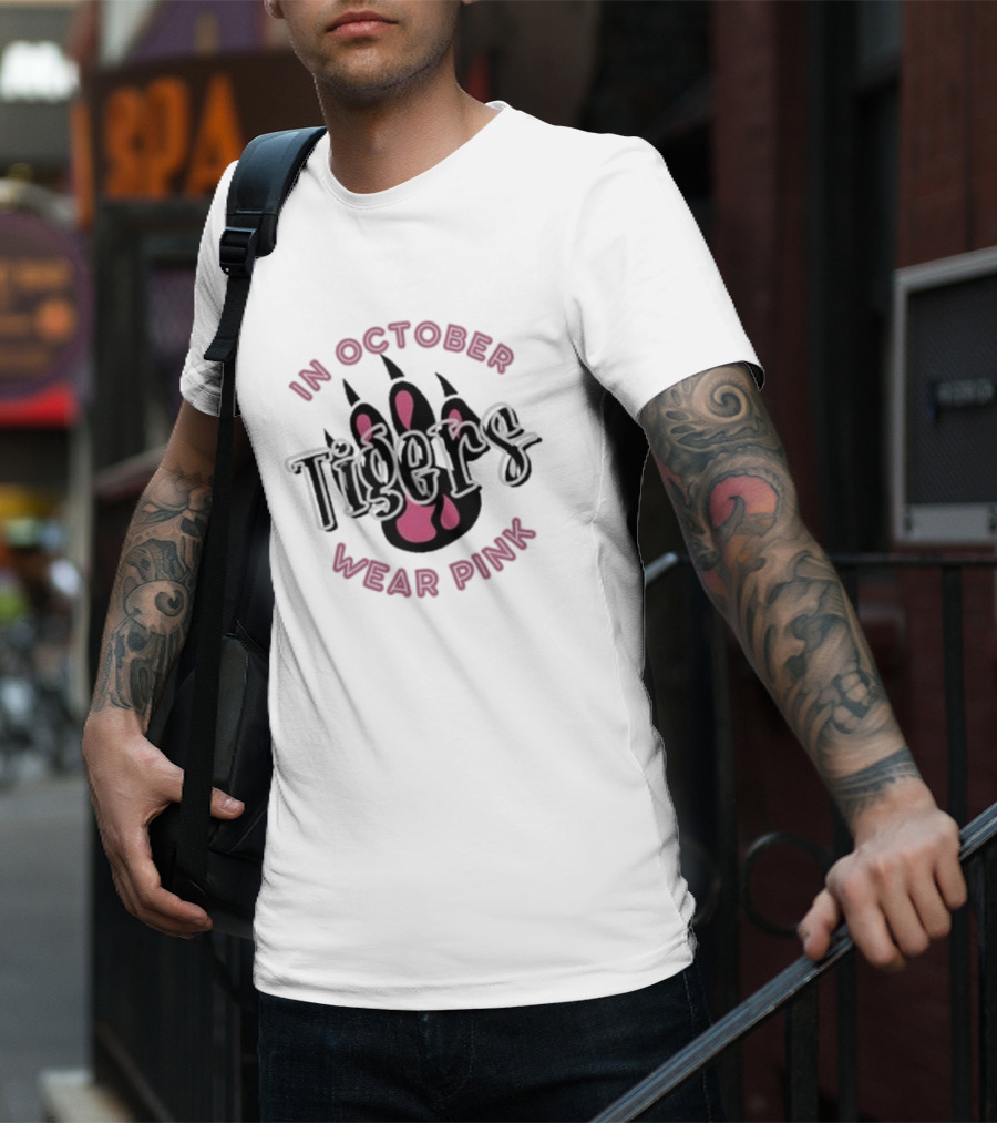 Breast Cancer Awareness Team School Spirit Tigers In October Wear Pink Detroit Tiger T-Shirt