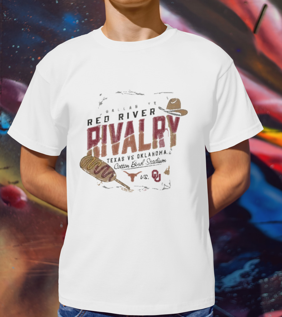 Red River Rivalry Texas Longhorns Vs. Oklahoma Sooners Corn Dog Dallas Cotton Bowl Stadium T-Shirt