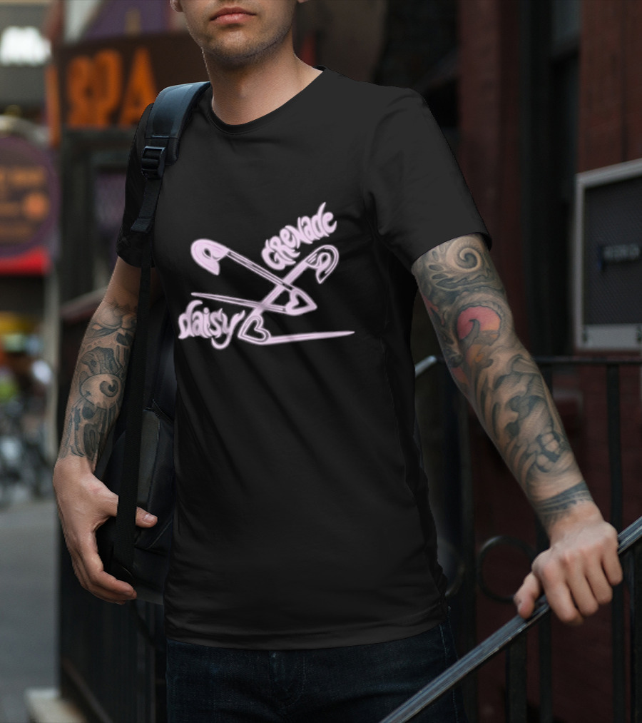 Chiara’d Daisy Grenade Heart Safety Pins Boyfriend Fit Girls T-Shirt