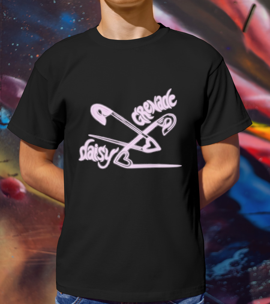 Chiara’d Daisy Grenade Heart Safety Pins Boyfriend Fit Girls T-Shirt