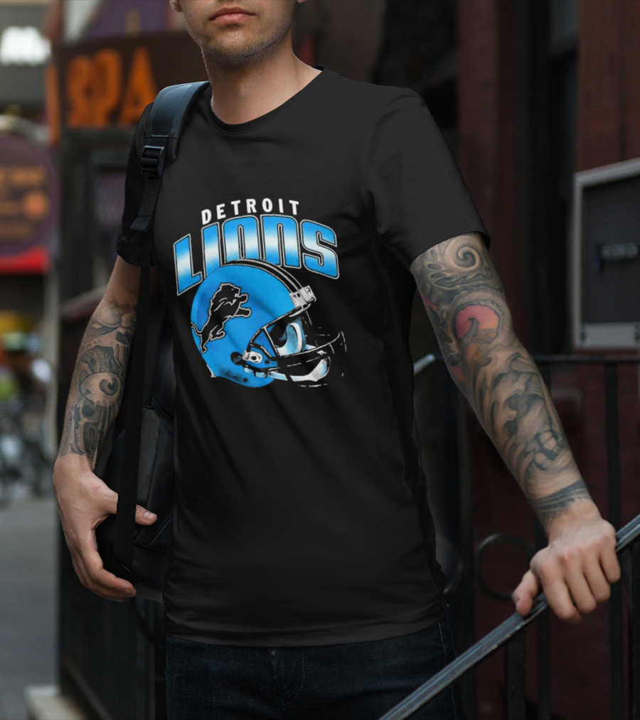 Detroit Lions Blue Gradient Football Helmet T-Shirt
